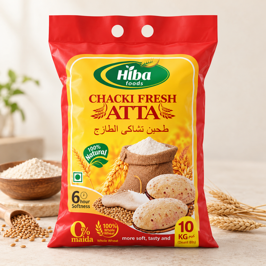 Hiba Foods Chakki Fresh Atta – 100% Whole Wheat Flour – 10 kg