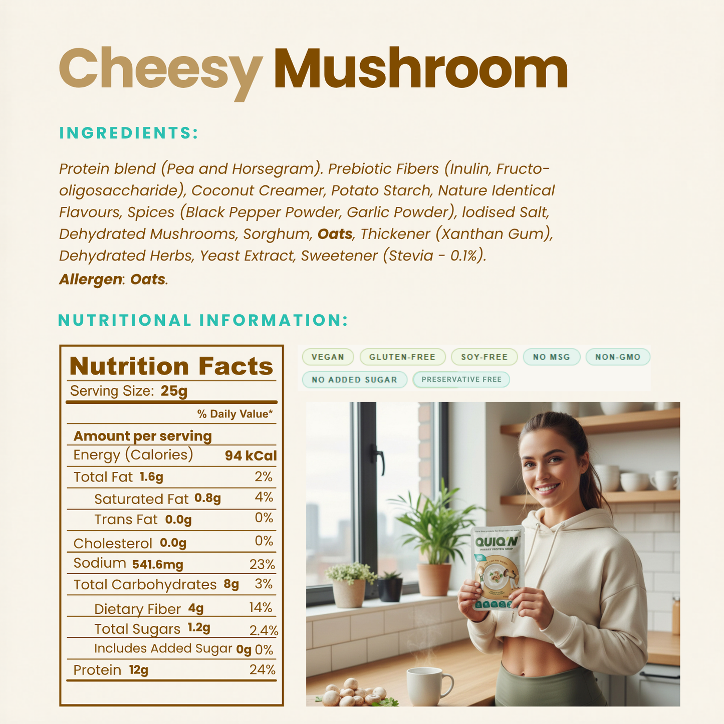 QUIQ'N Instant Protein Soup – Cheesy mushroom