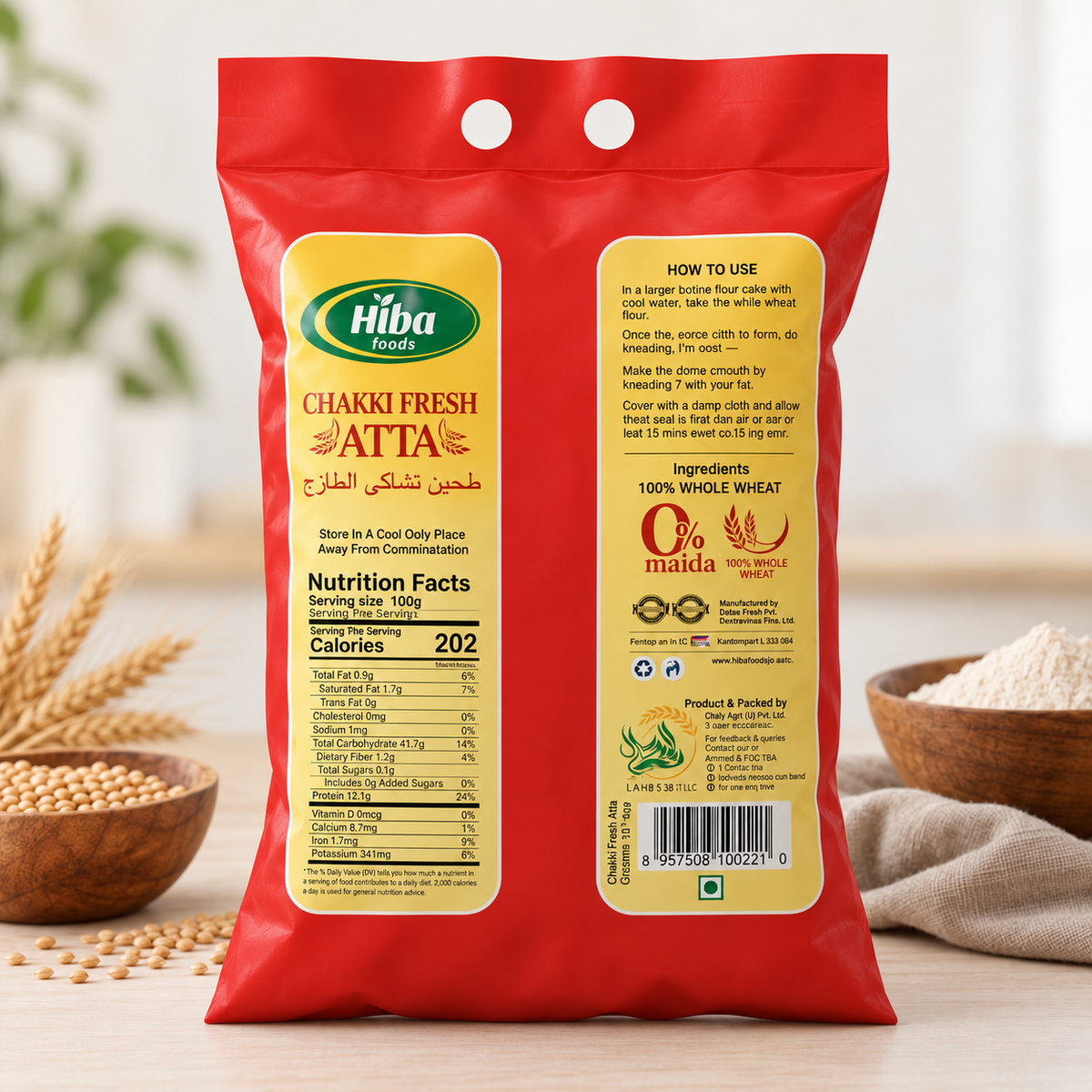 Hiba Foods Chakki Fresh Atta – 100% Whole Wheat Flour – 10 kg