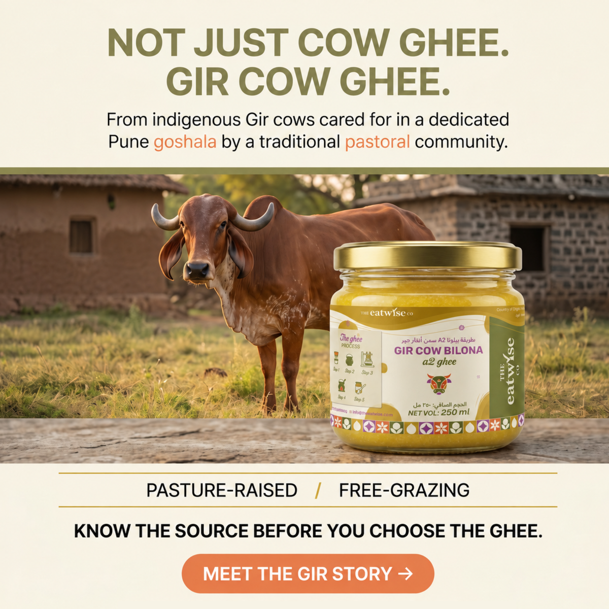 Gir Cow Bilona A2 Ghee – 250 ml
