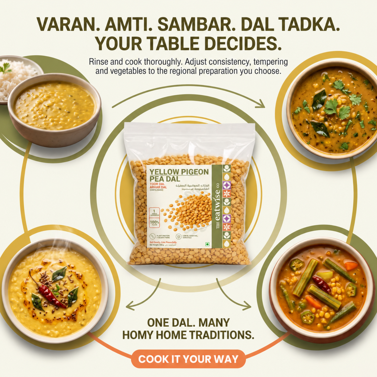 Yellow Pigeon Pea Dal (Toor Dal/Arhar Dal) – Unpolished 500gm