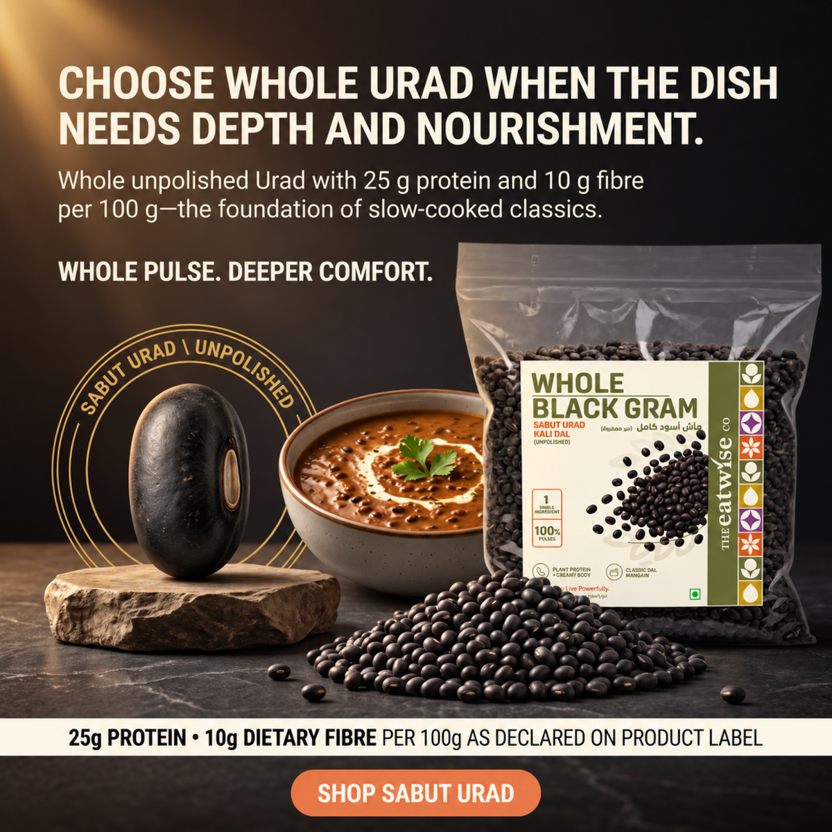 Whole Black Gram (Sabut Urad / Kali Dal) – Unpolished – 500 g