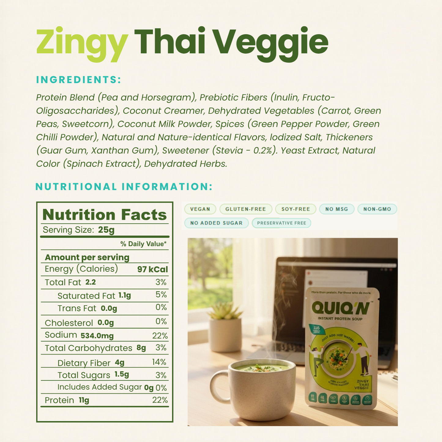 QUIQ'N Instant Protein Soup – Zingy thai veggie