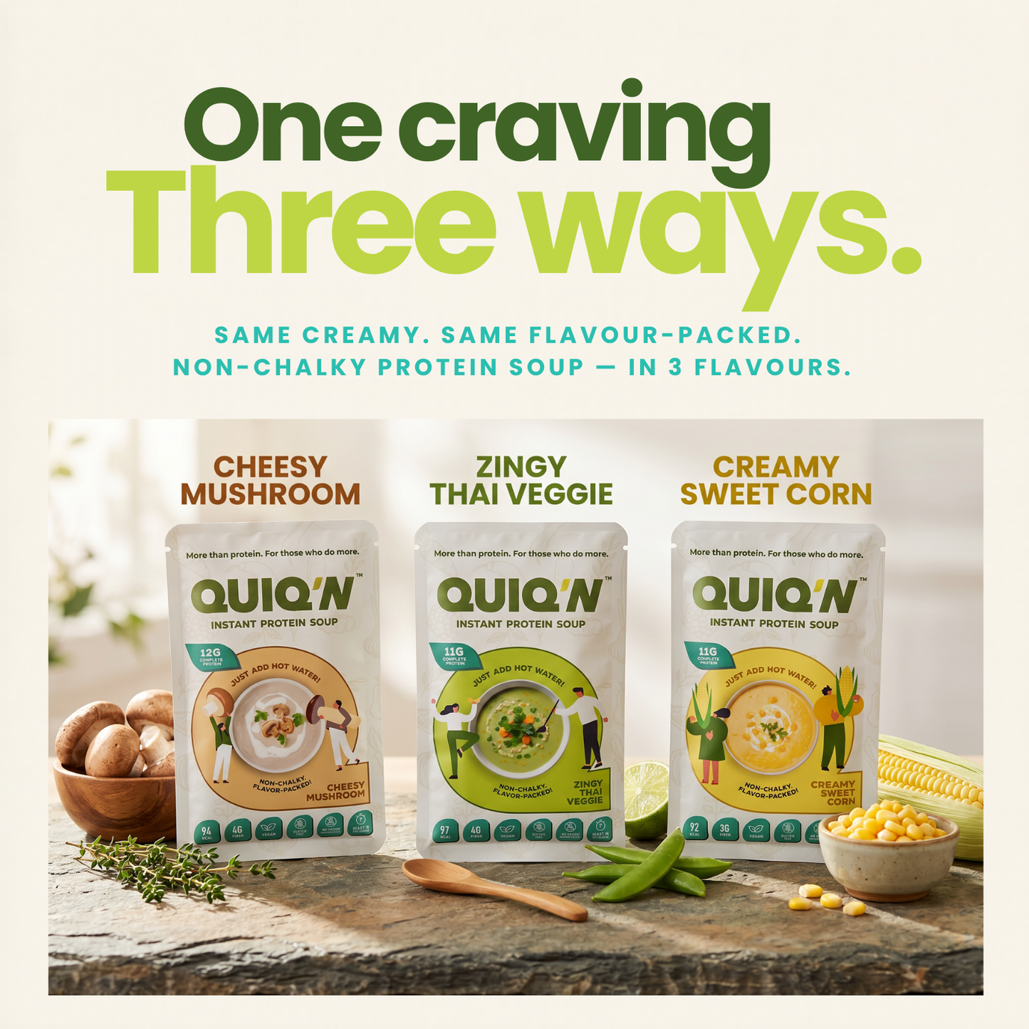 QUIQ'N Instant Protein Soup – Zingy thai veggie