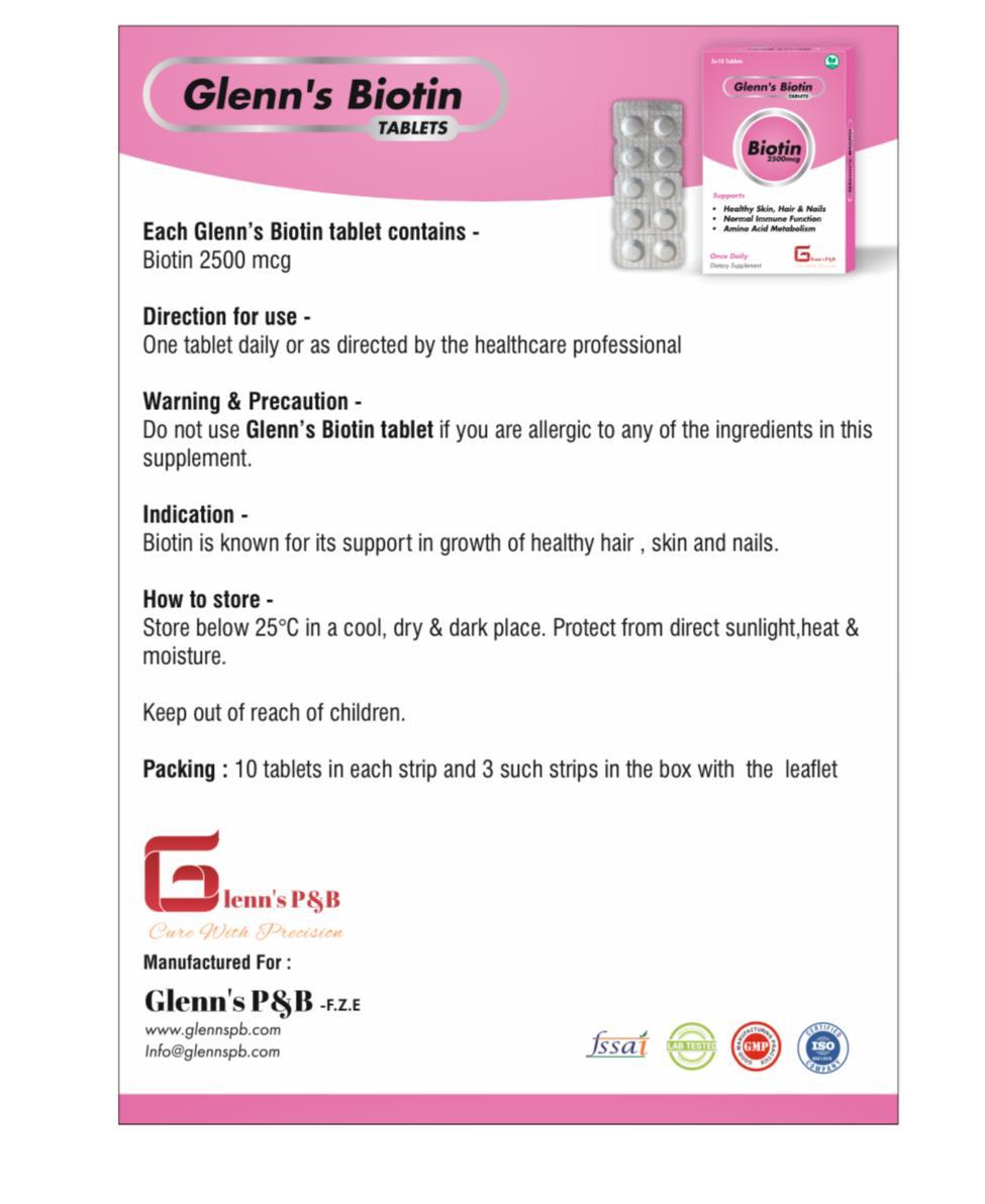 Glenn’s Biotin 2500 mcg Tablets – 30 Tablets