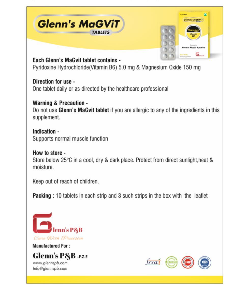 Glenn’s MaGVit Magnesium & Vitamin B6 Tablets – 30 Tablets
