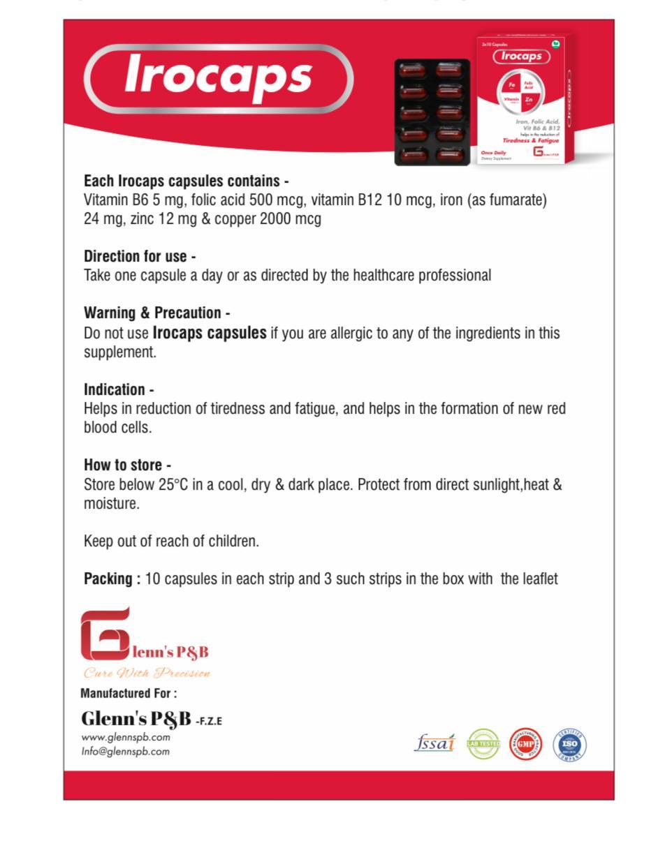 Irocaps Iron, Folic Acid, Vitamin B6 & B12 Capsules – 30 Capsules